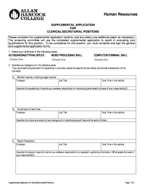 Supplemental Application for Clerical/Secretarial Positions