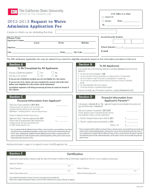 California State University Admission Application Fee Waiver Request