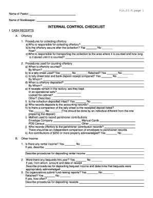 Internal Control Checklist for Church Financial Management