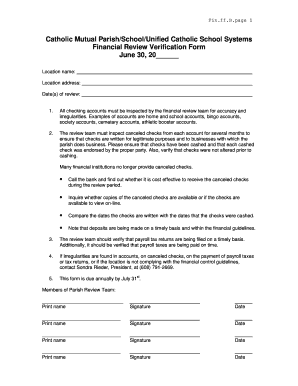 Catholic Mutual Financial Review Verification Form