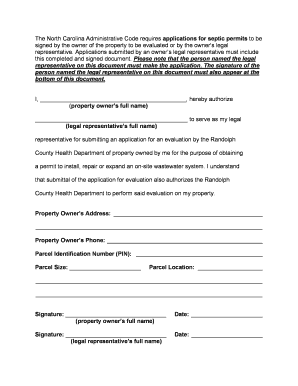 North Carolina Septic Permit Authorization Form