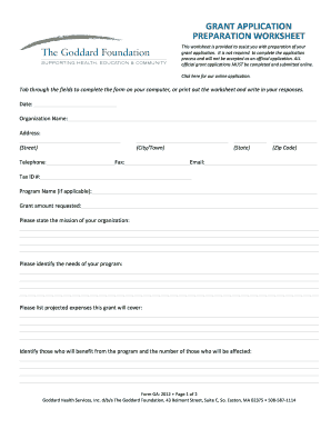 Grant Application Preparation Worksheet