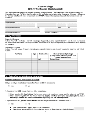 2016-17 Verification Worksheet