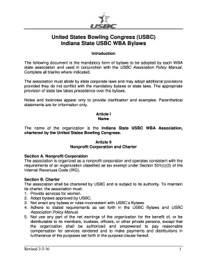 Indiana State USBC WBA Bylaws