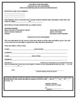 Texas Assumed Name Certificate of Ownership