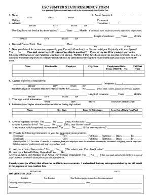 USC Sumter State Residency Form
