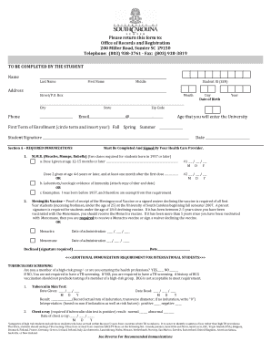 University of South Carolina Immunization Form