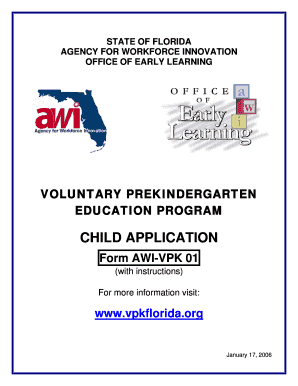 Florida VPK Child Application Form