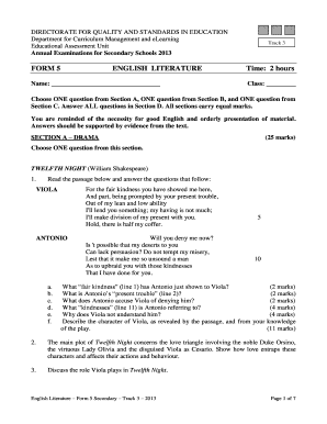Form 5 English Literature Exam 2013