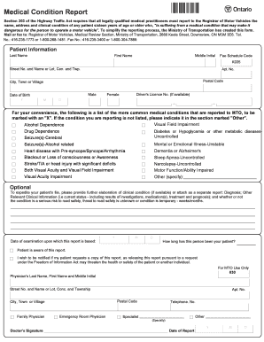 Medical Condition Report for Ontario Driver Licensing