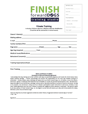 Dog Training Waiver and Liability Release Form