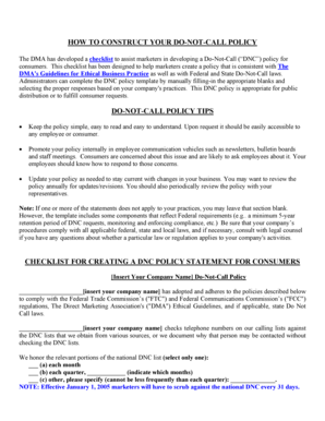 Swot analysis worksheets - Checklist for Creating a DNC Policy Statement for Consumers