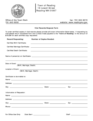 Vital Records Request Form
