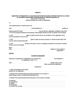 Central Excise Registration Application Form R-1