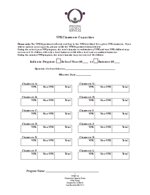 VPK Classroom Capacity Form