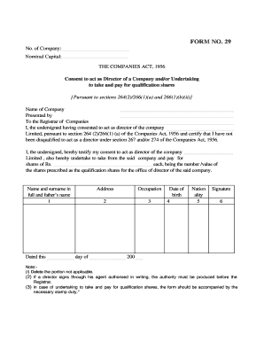 Consent to Act as Director and Undertaking for Qualification Shares