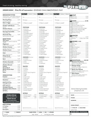 Pita Pit Lancaster Menu Order Form