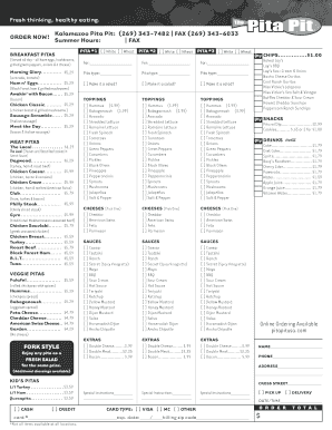 Kalamazoo Pita Pit Menu Order Form