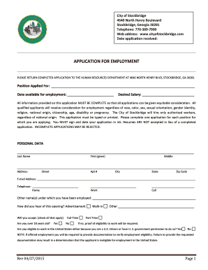 City of Stockbridge Employment Application