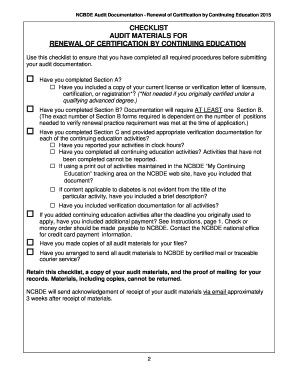NCBDE Audit Documentation - Renewal of Certification by Continuing Education