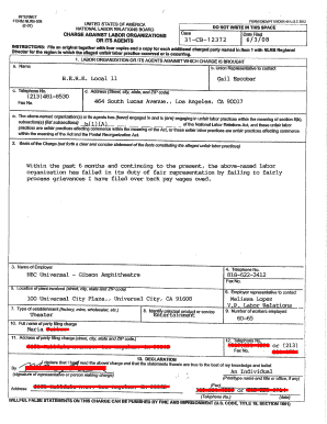 NLRB Charge Against Labor Organization Form
