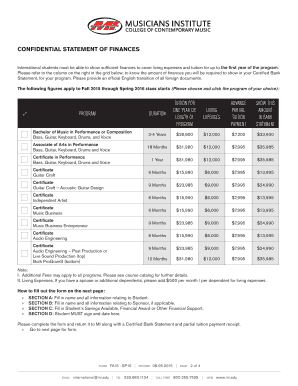 International Student Confidential Statement of Finances Form