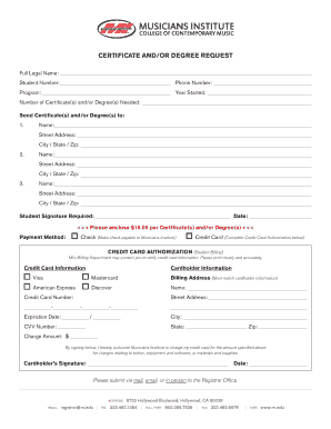 Certificate and Degree Request Form