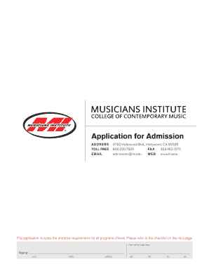 Musicians Institute Application Form