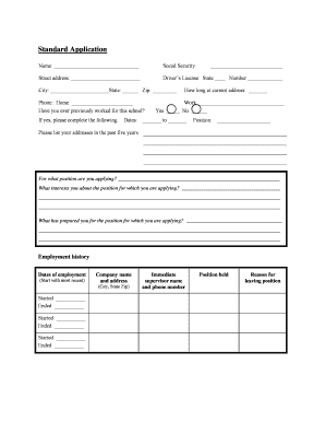 School Employment Application Form