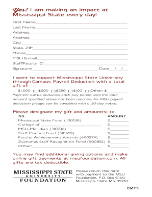 Mississippi State University Payroll Deduction Form