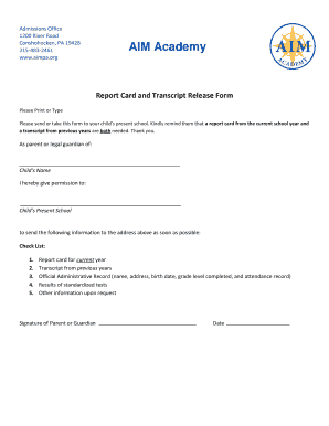 Report Card and Transcript Release Form