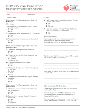 Heartsaver Classroom Course Evaluation