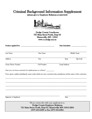 Criminal Background Information Supplement
