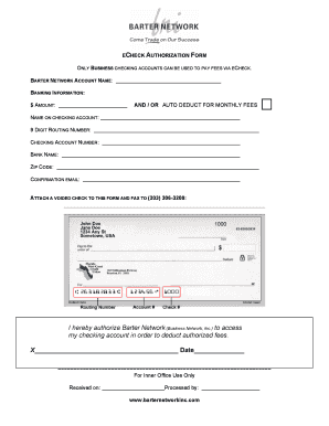 Barter Network Echeck Authorization Form