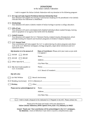 Italian Catholic Federation Donation Form