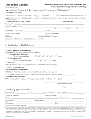 Group Accident and Sickness Insurance Application