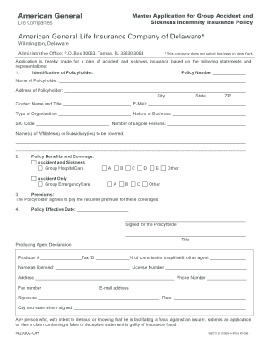 Group Accident and Sickness Indemnity Insurance Application