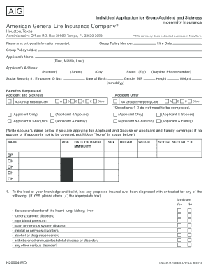 Individual Application for Group Accident and Sickness