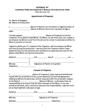 Chaperon and Emergency Medical Authorization Form