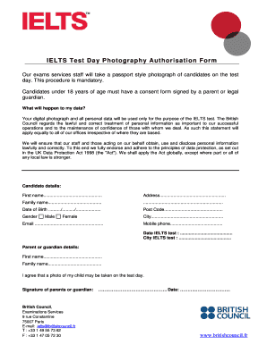 IELTS Test Day Photography Authorization Form