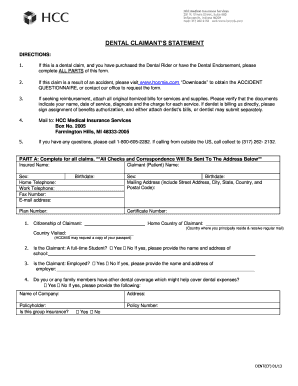 Dental Claimant Statement Form