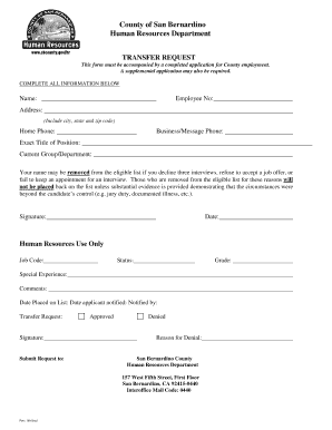 San Bernardino County Transfer Request Form
