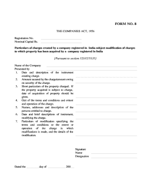 Form 8: Particulars of Charges Created by Indian Company