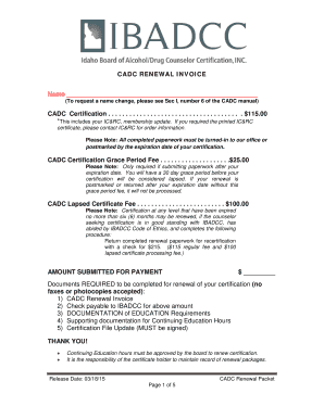 CADC Certification Renewal Invoice