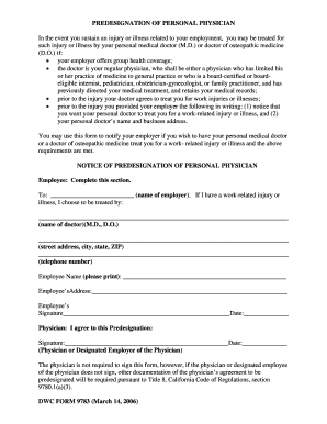 Predesignation of Personal Physician Form