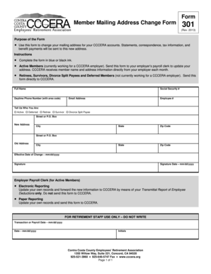 CCCERA Member Mailing Address Change Form