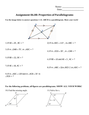 Parallelogram Properties Assignment