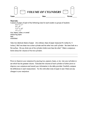 Volume of Cylinders Worksheet