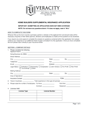 Home Builders Supplemental Insurance Application