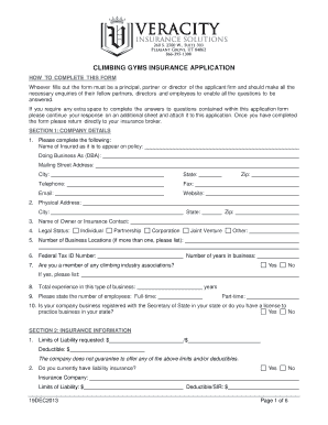 Climbing Gyms Liability Insurance Application
